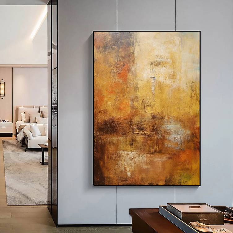 Room Handmade Brown Leaf Abstract Canvas Artwork 2SMMJ